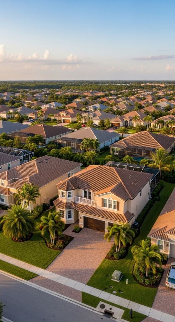 Aerial view of South Florida roofs for maintenance planning